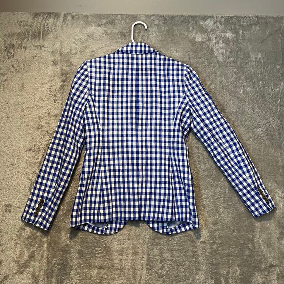 J Crew 100% Linen Campbell Blazer Jacket Blue White Gingham Check Size 00 #E9060 - Picture 4 of 6